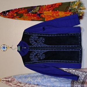 Bob Mackie Wearable Art Blue Leather Jacket Size S